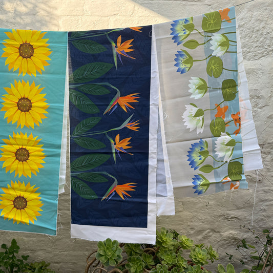 Sunflowers Turquoise Fabric panel