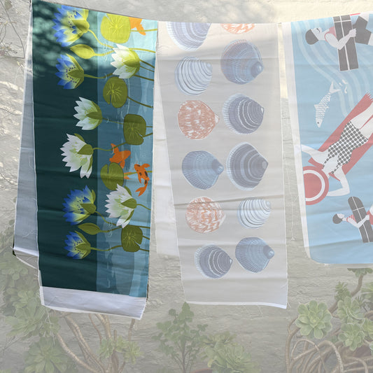 Waterlilies Teal Fabric panel