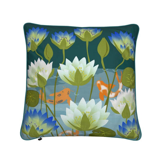 Waterlilies and Koi Teal Cushion