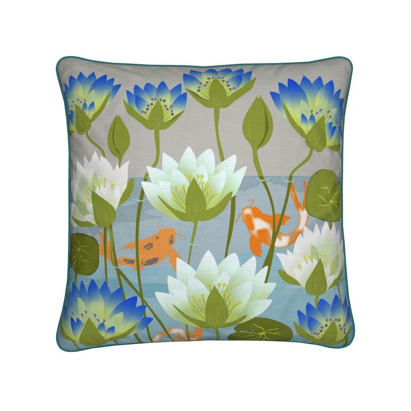 Waterlilies and Koi Natural Cushion