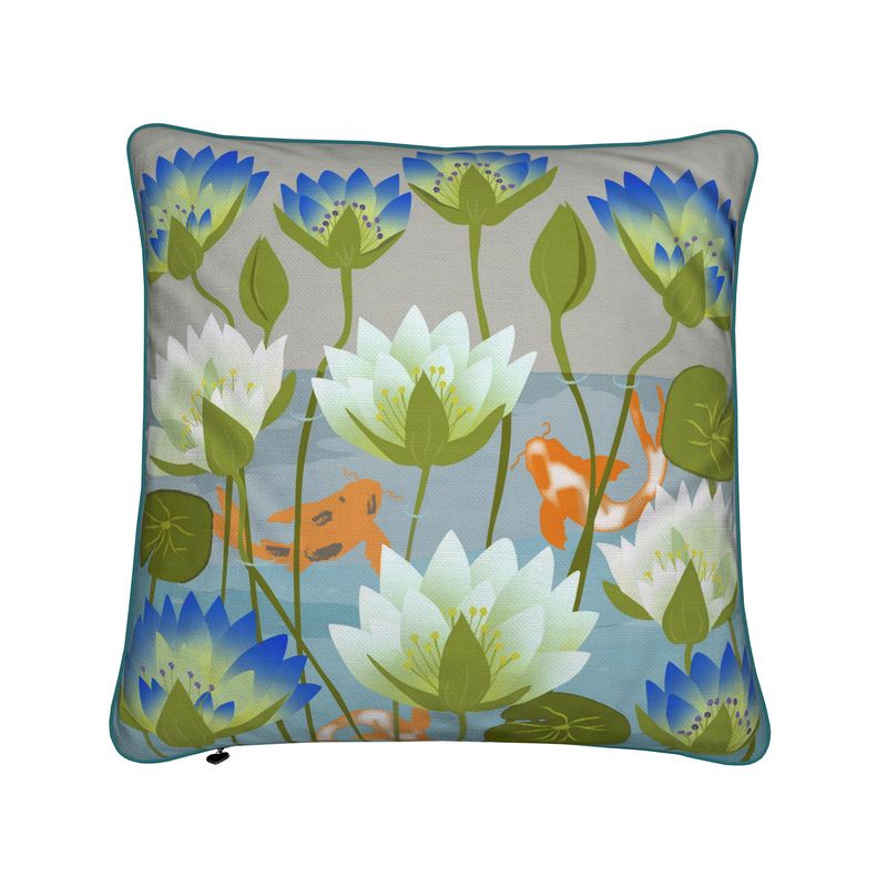 Waterlilies and Koi Natural Cushion