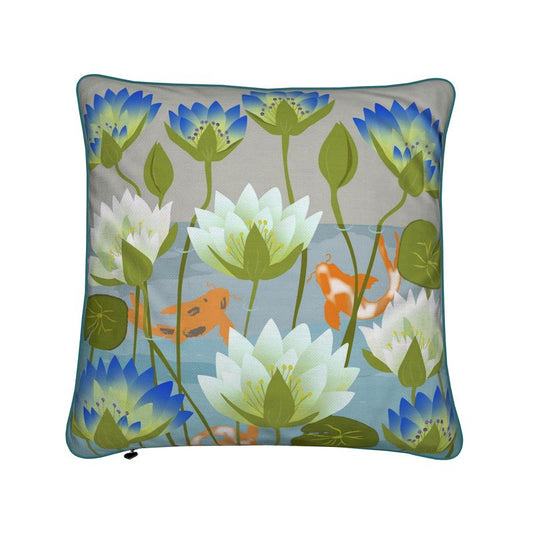 Waterlilies and Koi Natural Cushion