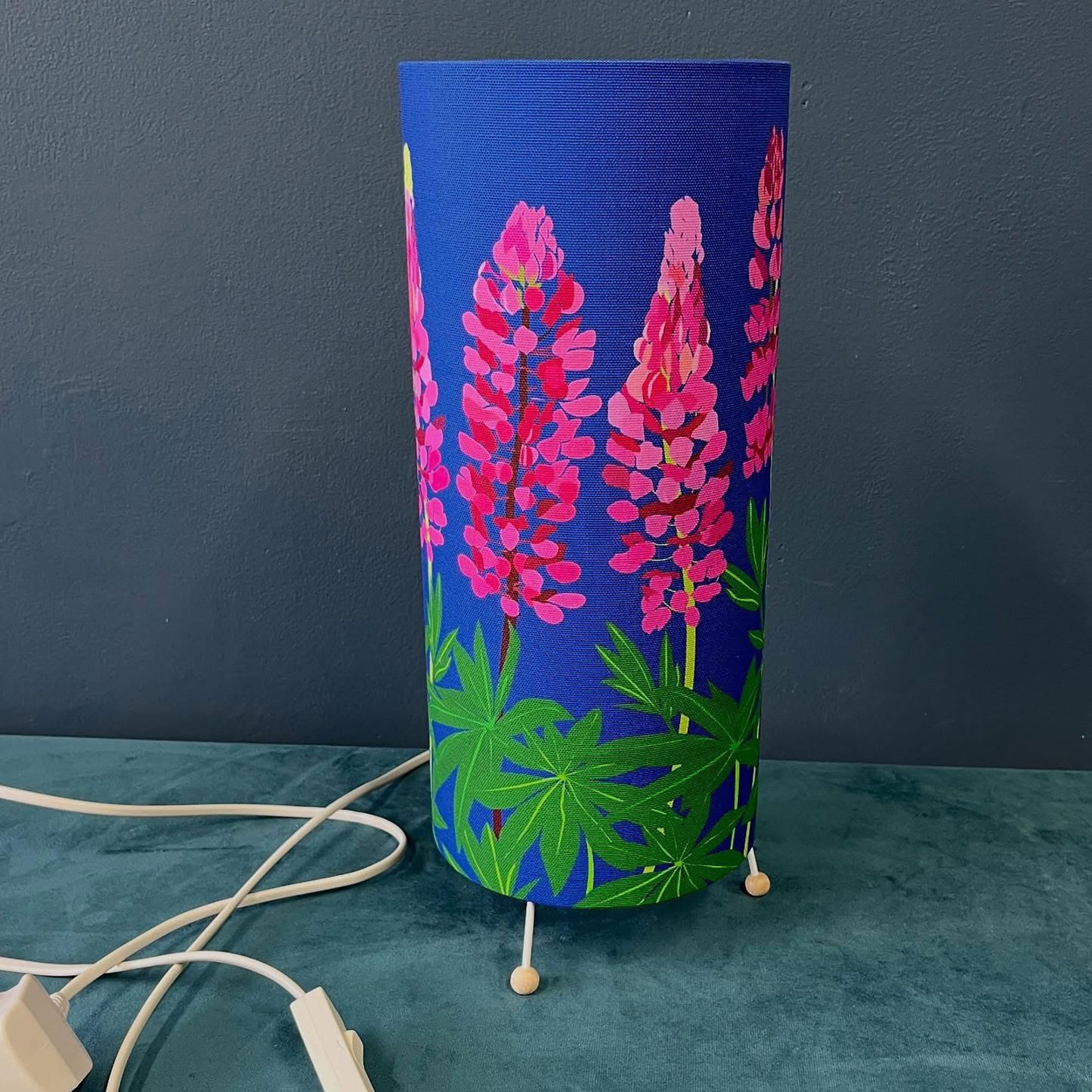 Lupins Blue Table Lamp with Feet, lead and bulb