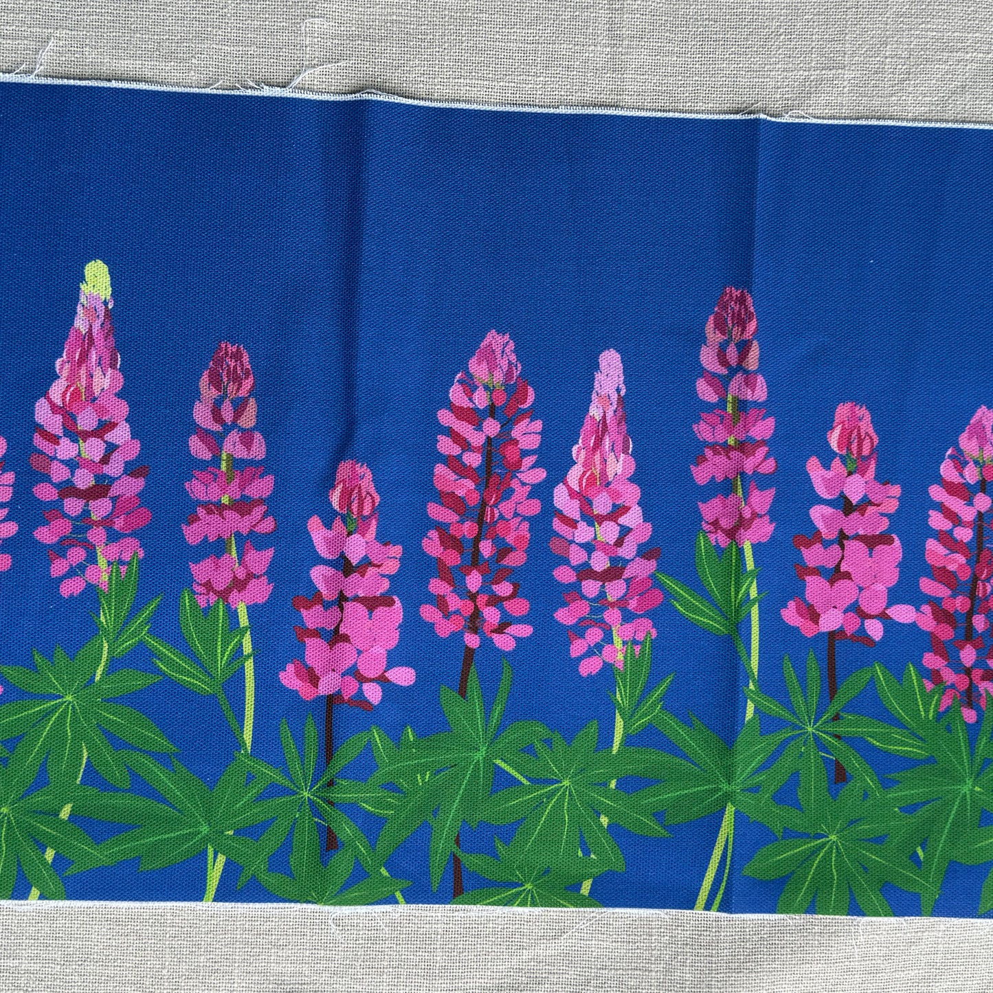 Lupins on Blue Fabric panel