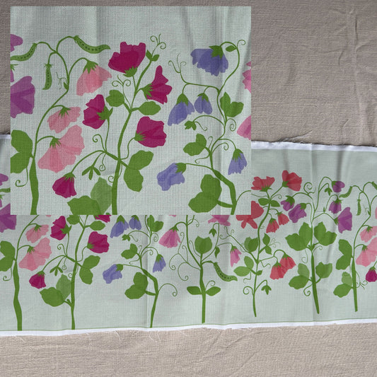 Sweetpeas on Natural Fabric panel