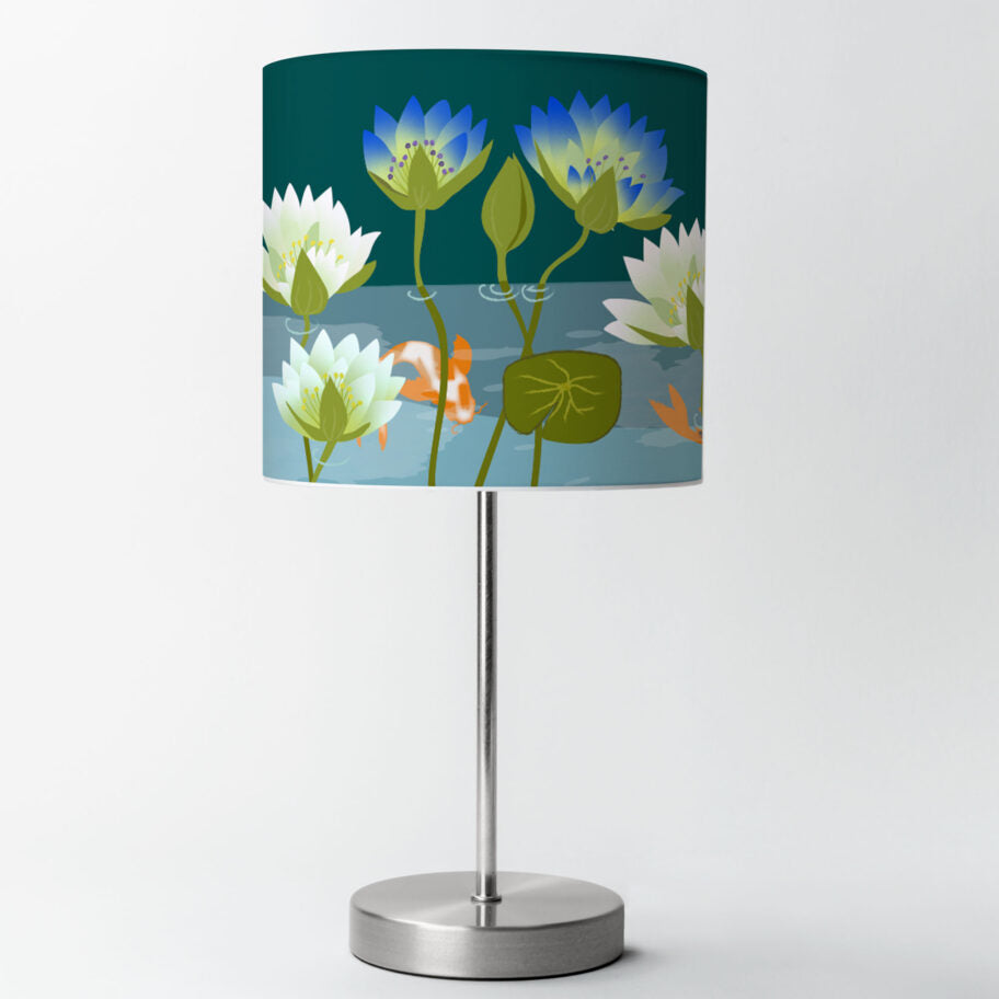 Waterlilies and Koi Teal Lampshade