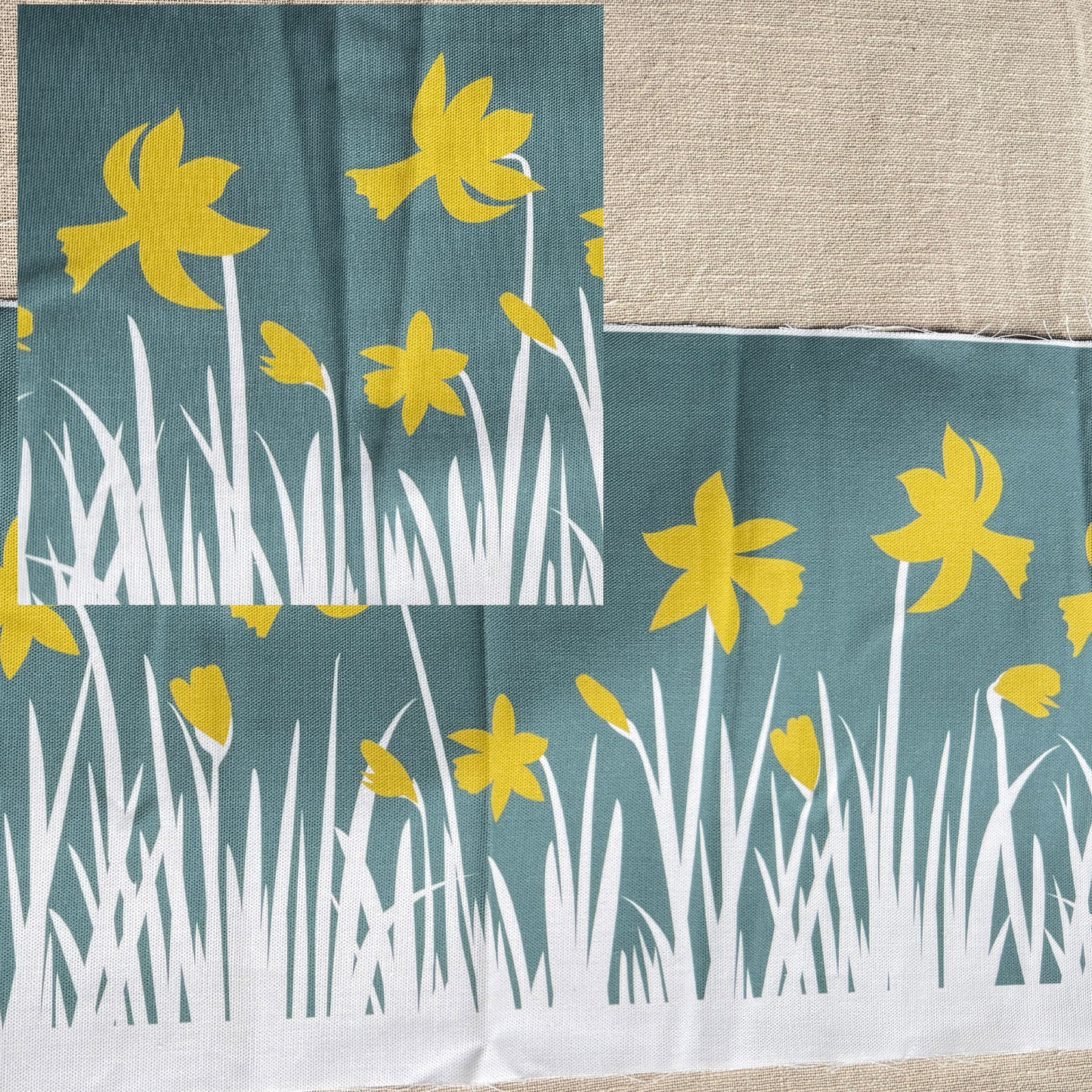 Daffodils on Blue Fabric panel