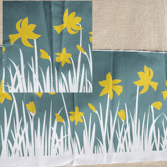 Daffodils on Blue Fabric panel