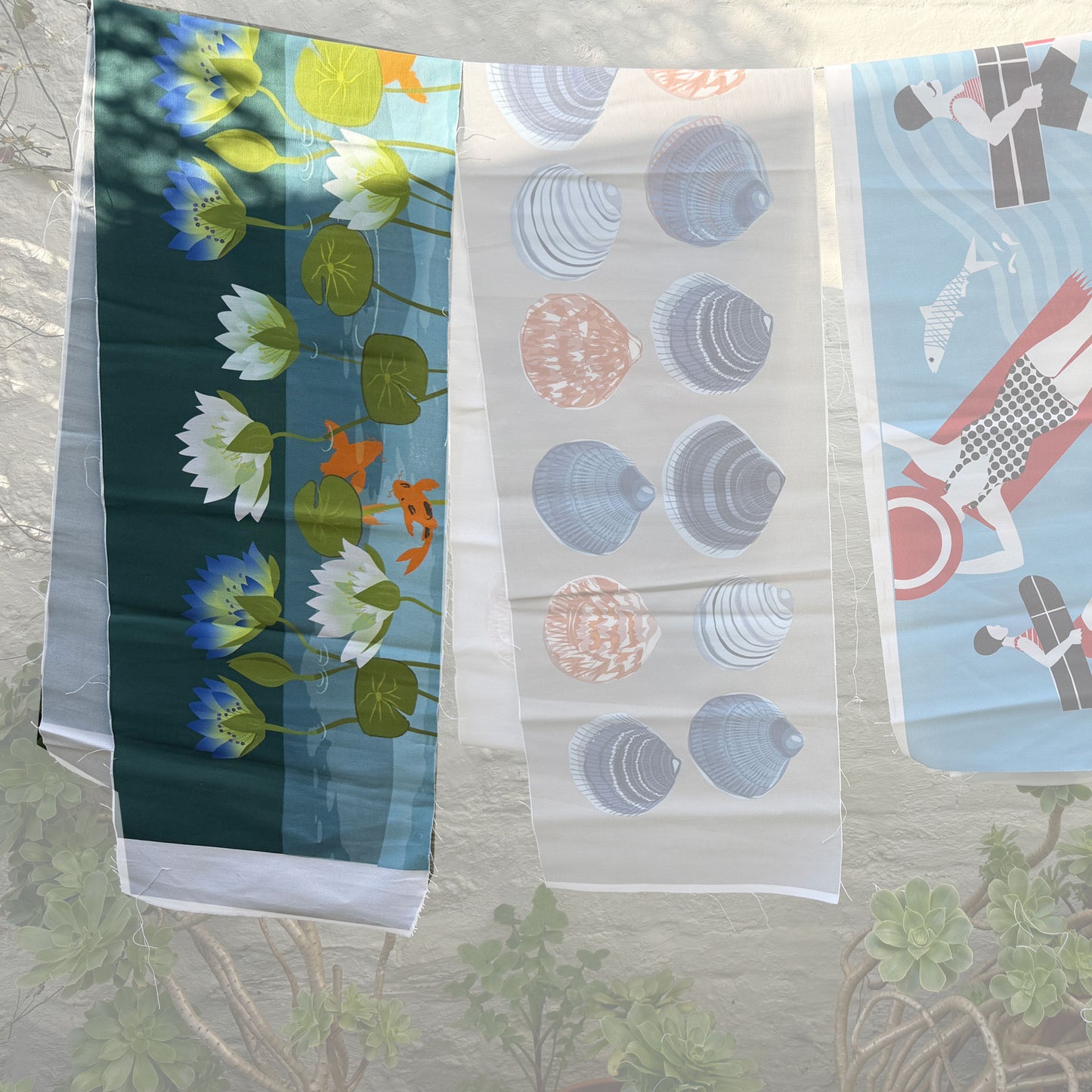 Waterlilies Teal Fabric panel