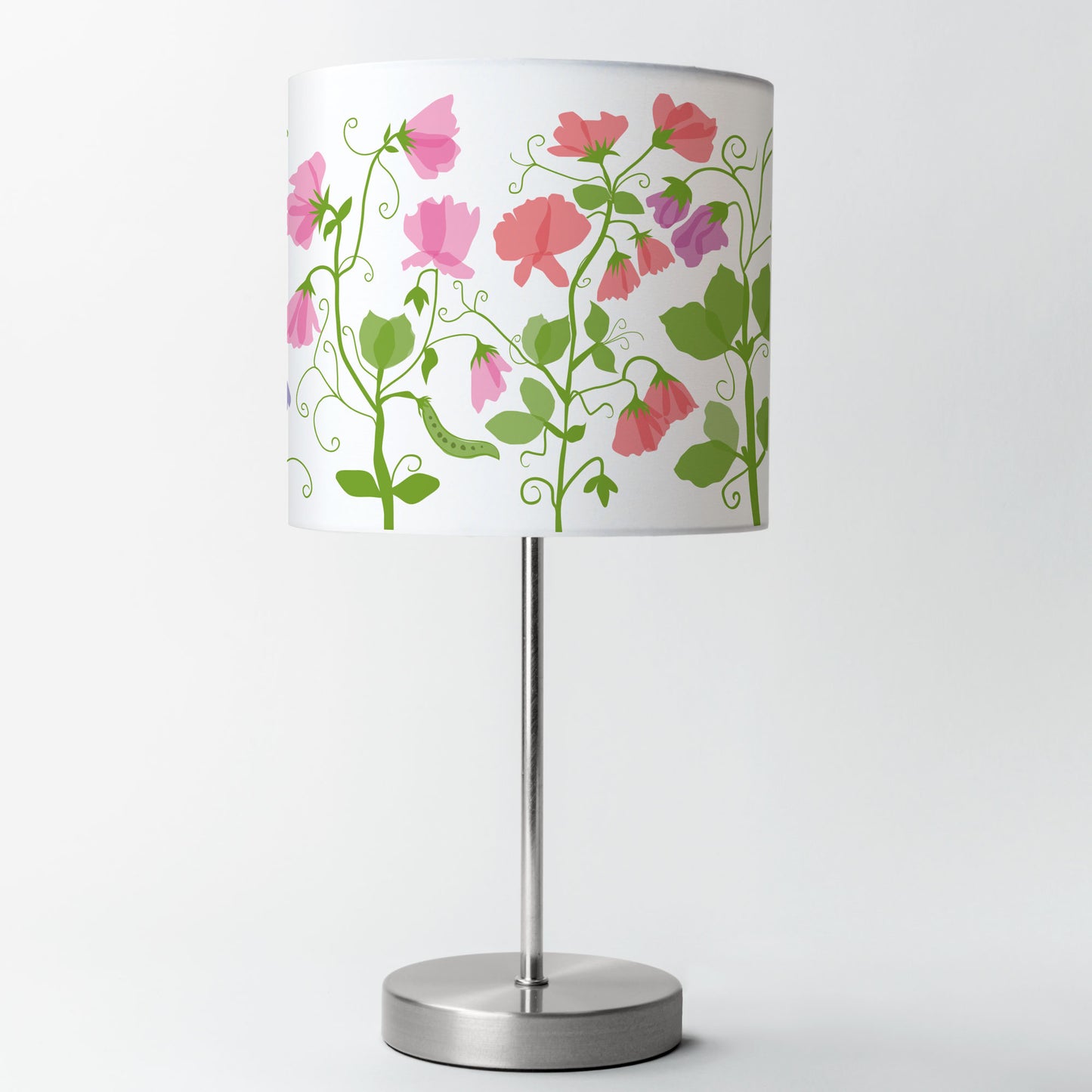 Sweetpeas on White Lampshade