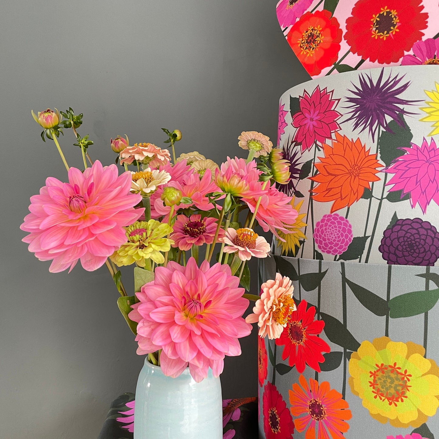 Zinnias Grey Lampshade